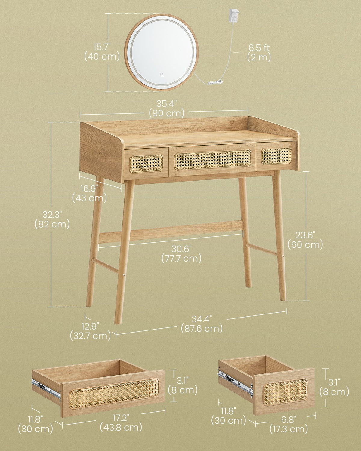 BOHOVEN Collection - Vanity Desk with Mirror and Lights