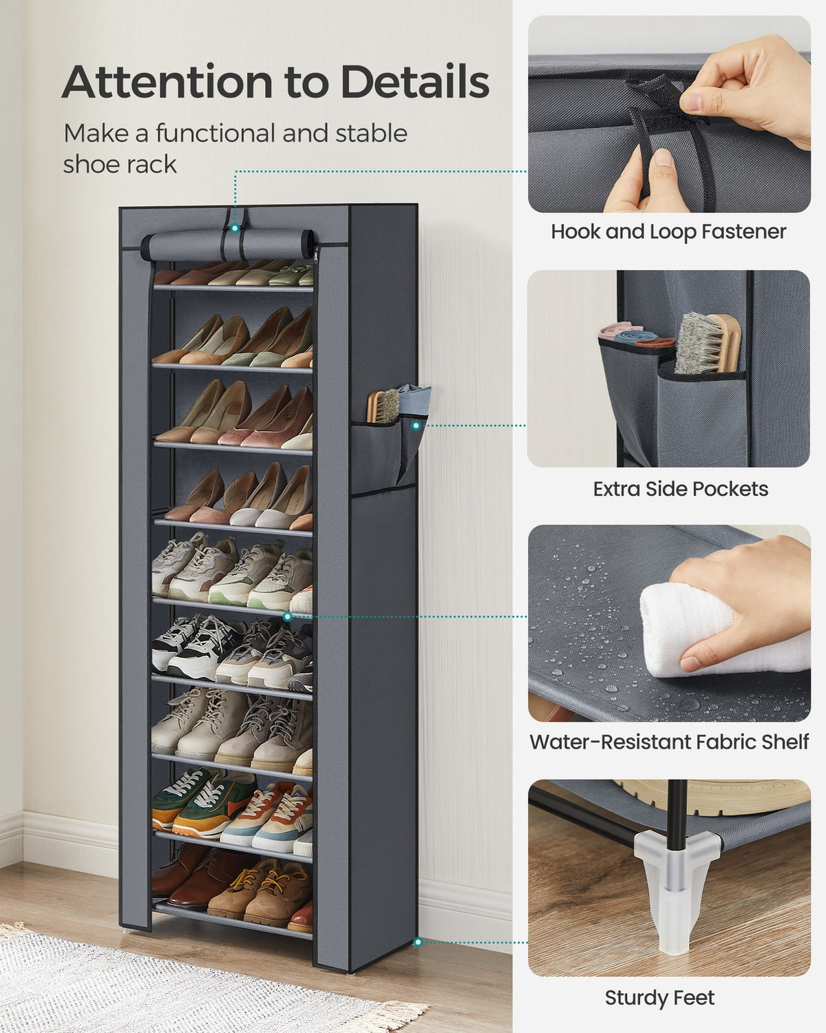 Shoe Rack - 9-Tier - Nonwoven Fabric Cover