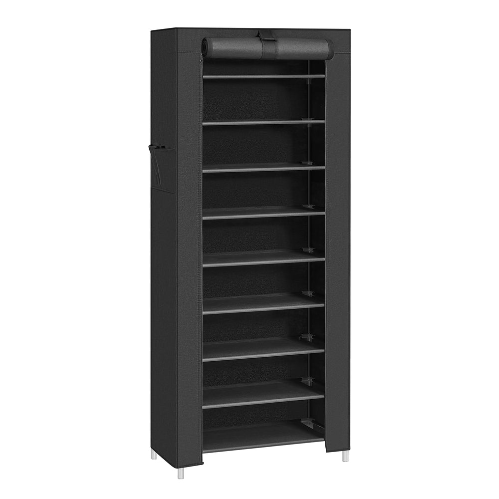 9 Tier Shoe Rack with Nonwoven Fabric Cover - Black - 11”D x 22.8”W x 63”H