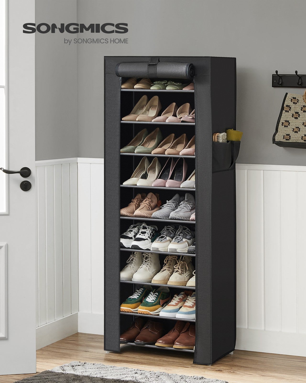 9 Tier Shoe Rack with Nonwoven Fabric Cover - Black