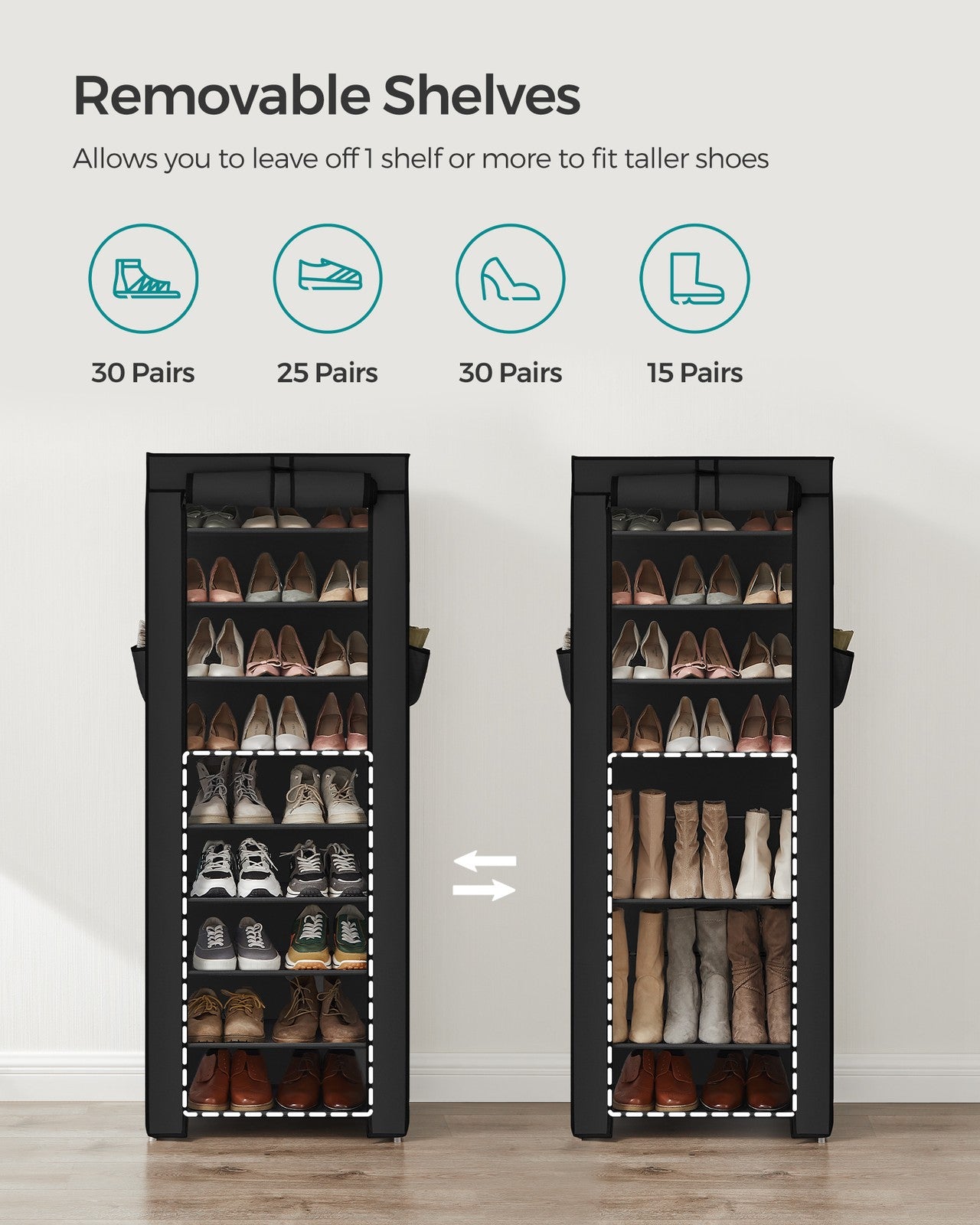 9 Tier Shoe Rack with Nonwoven Fabric Cover - Black