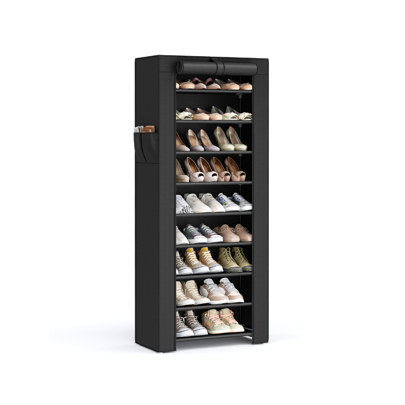 9 Tier Shoe Rack with Nonwoven Fabric Cover - Black