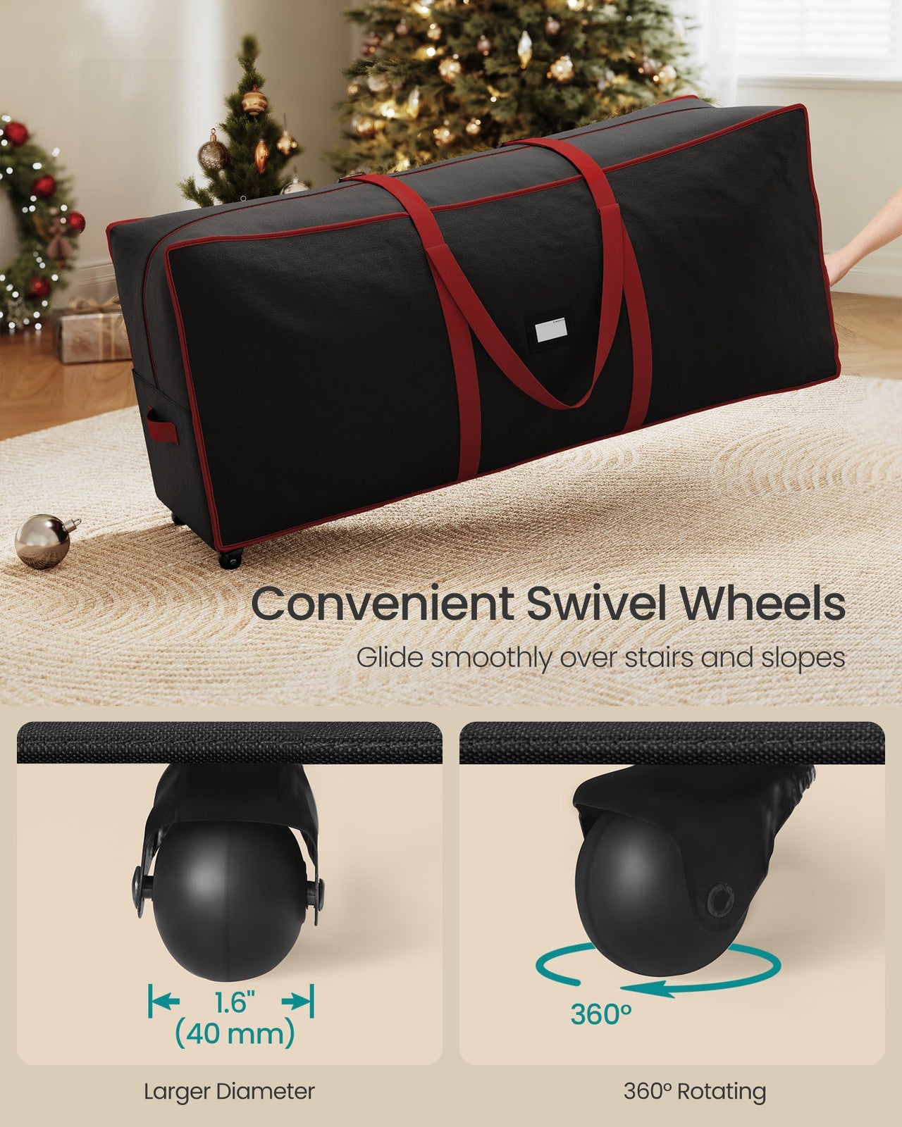 Christmas Tree Storage Bag with 1.6-Inch Wheels - Ink Black