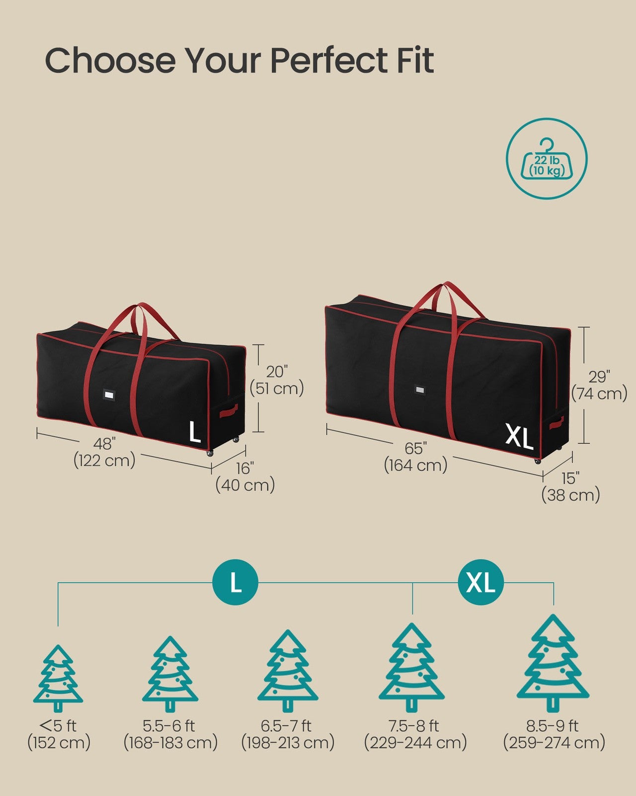 Christmas Tree Storage Bag with 1.6-Inch Wheels - Ink Black