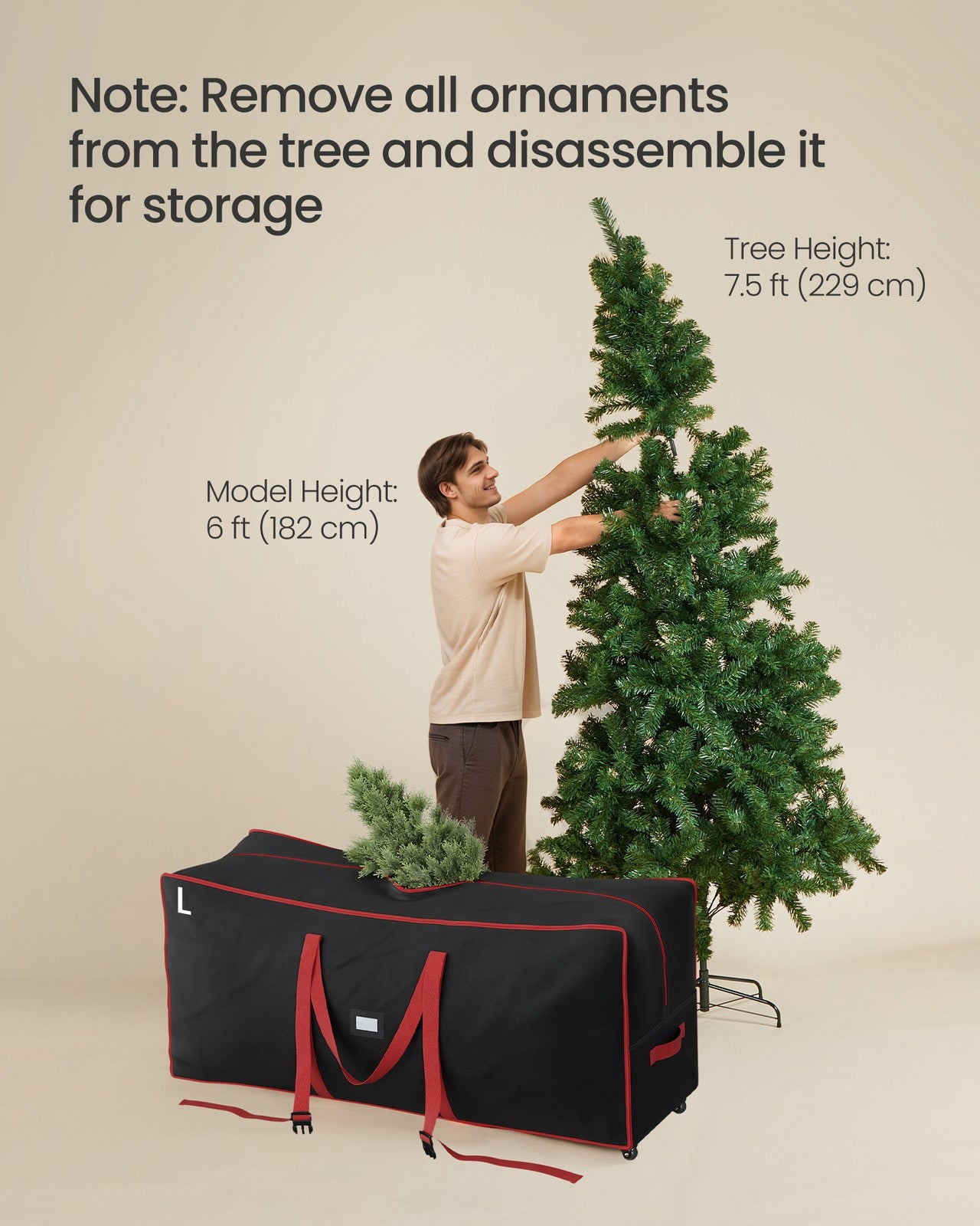 Christmas Tree Storage Bag with 1.6-Inch Wheels - Ink Black