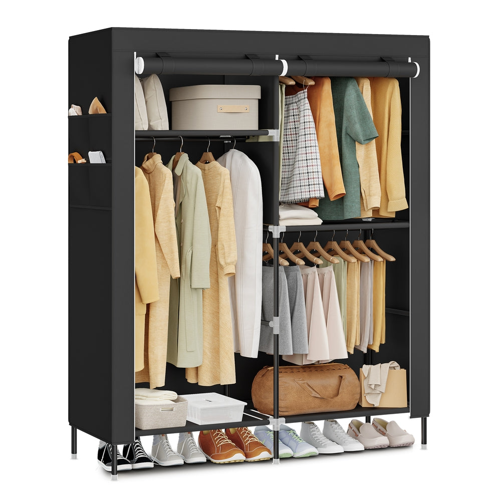 Portable Closet - Fabric Wardrobe - 4 Hanging Rods - 74.4 x 17.7 x 70.9 Inches - Black - Black - 50"L x 17.7"W x 70.9"H