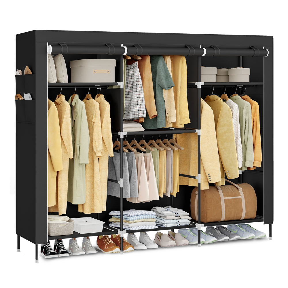 Portable Closet - Fabric Wardrobe - 4 Hanging Rods - 74.4 x 17.7 x 70.9 Inches - Black - Black - 74.4"L x 17.7"W x 70.9"H