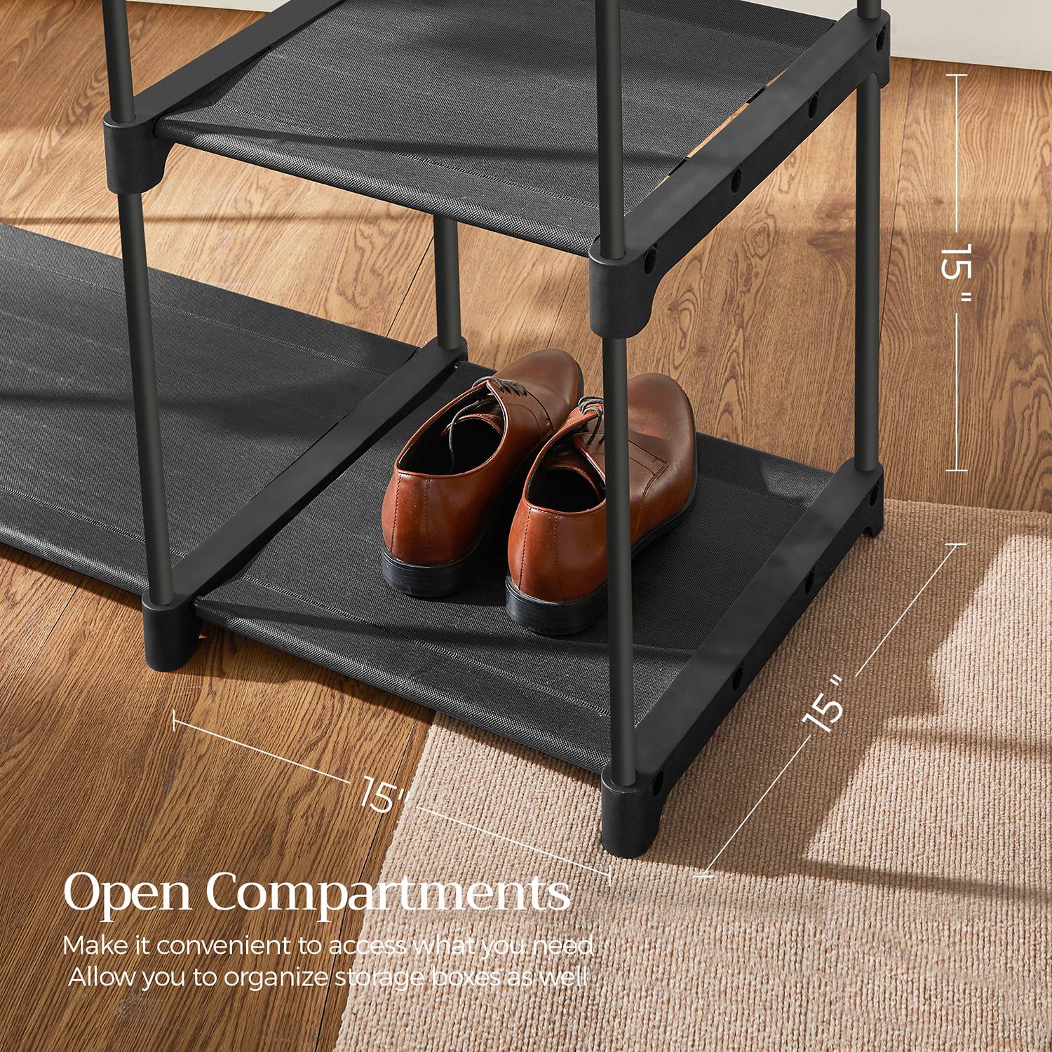 Freestanding Closet Organizer with Shelves - Hanging Rods - Gray