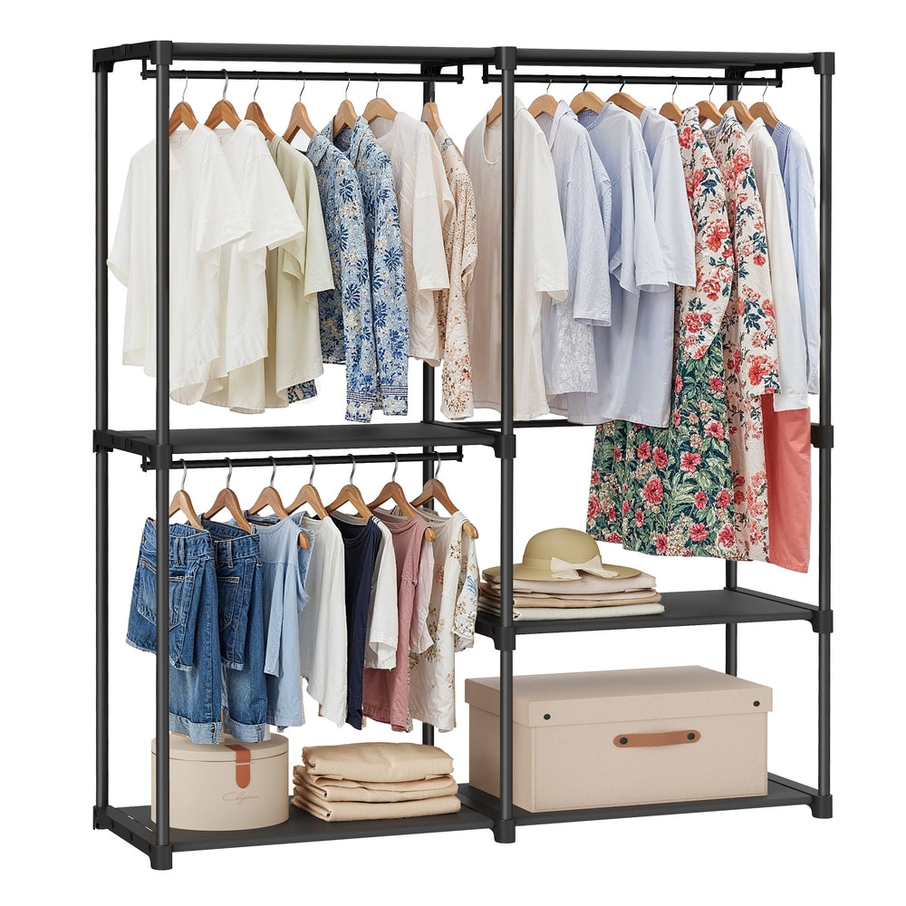 Freestanding Closet Organizer with Shelves - Hanging Rods - Black - 54.3"L x 16.9"W x 71.7"H