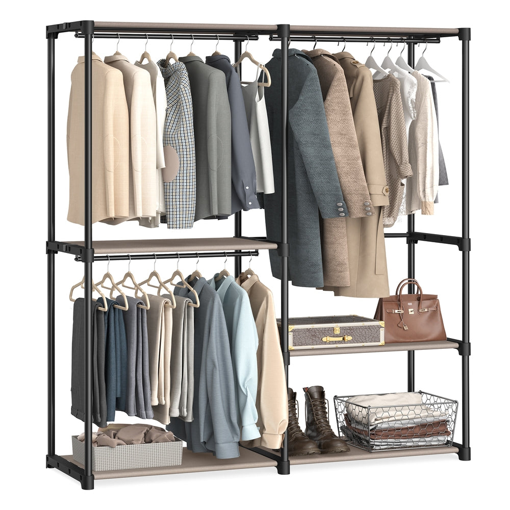 Freestanding Closet Organizer with Shelves - Hanging Rods - Taupe - 54.3"L x 16.9"W x 71.7"H