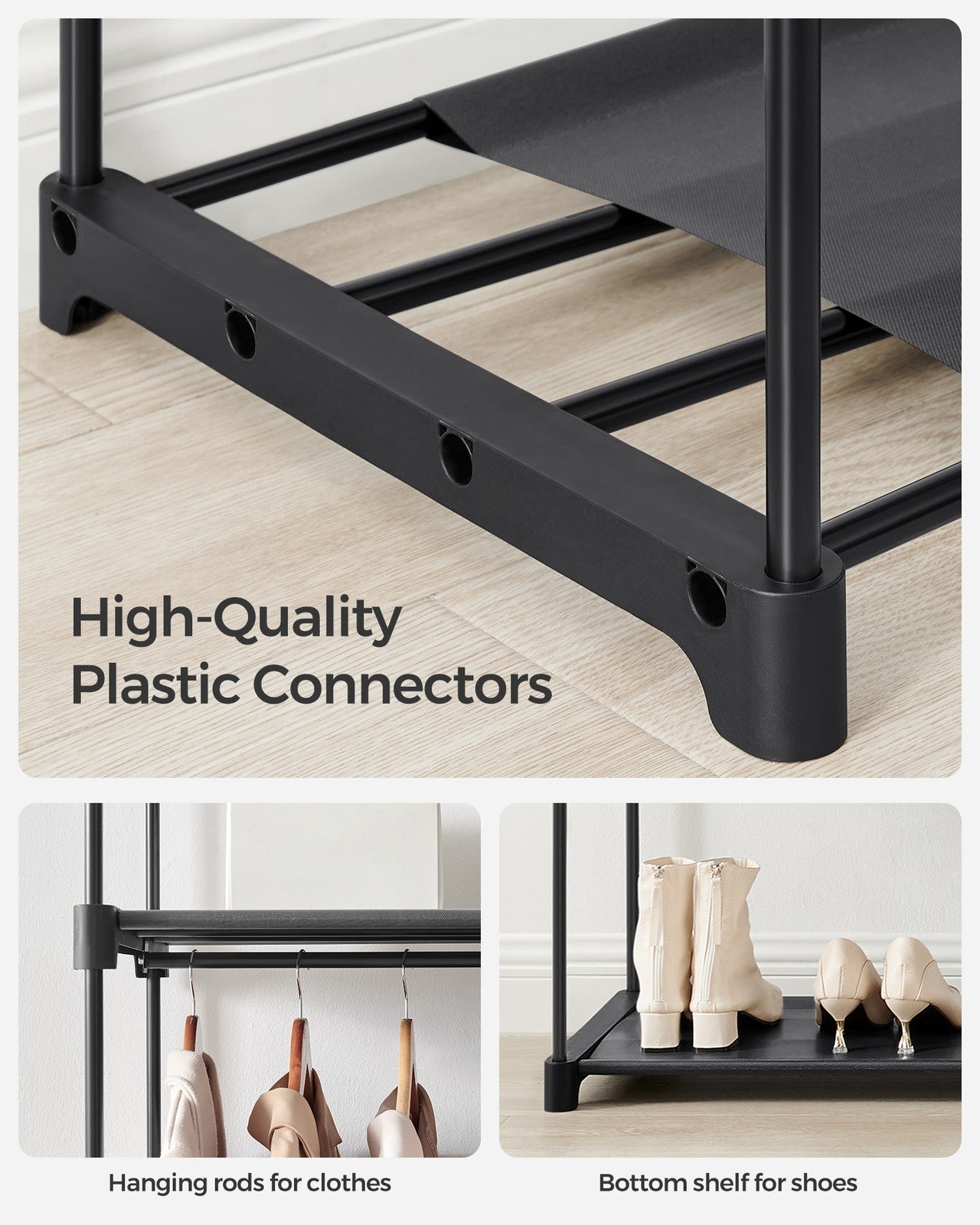 Closet Wardrobe with Non-Woven Fabric Cover - Black