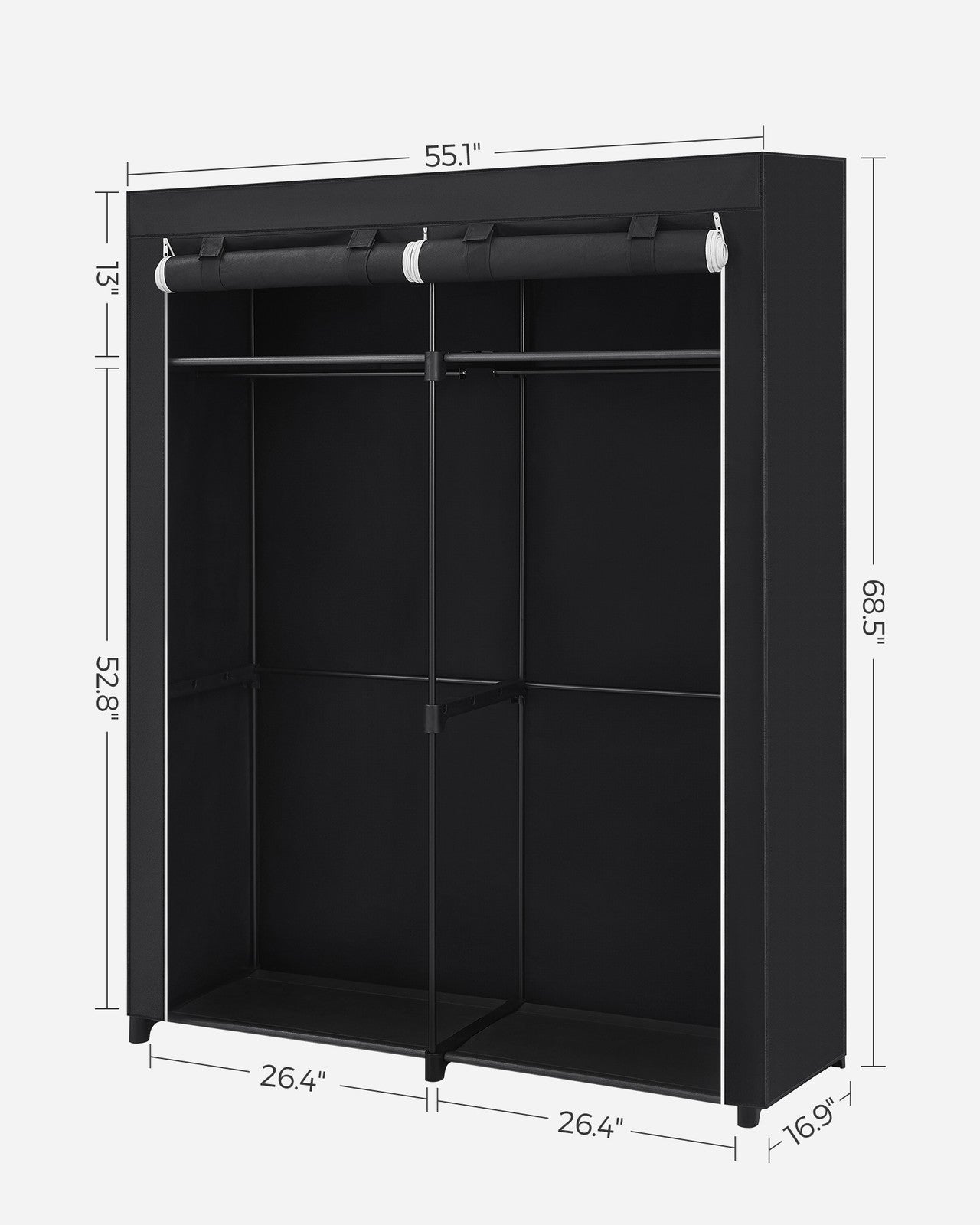 Closet Wardrobe with Non-Woven Fabric Cover - Black