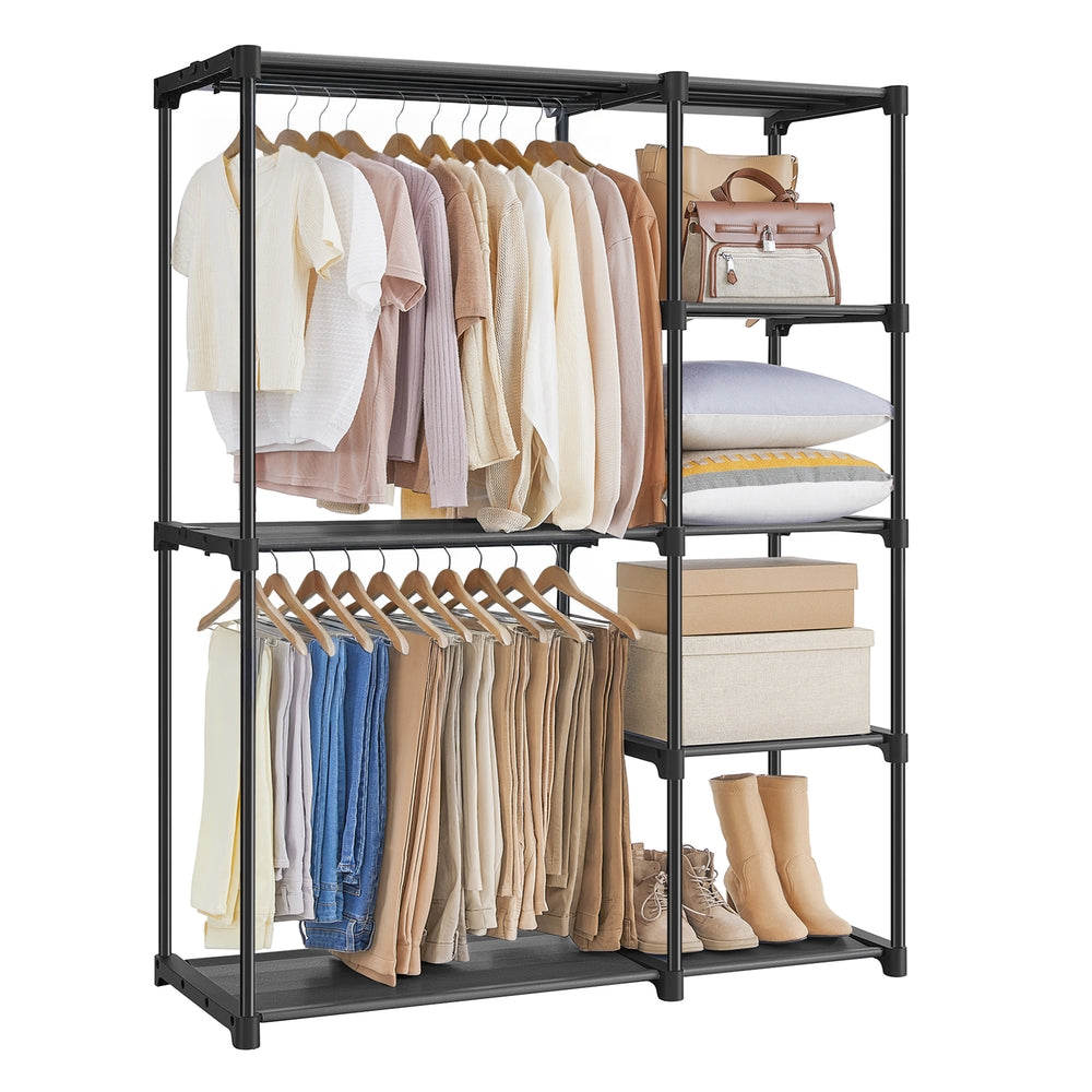 Freestanding Closet Organizer with Shelves - Hanging Rods - Black - 44.1"L x 16.9"W x 65"H