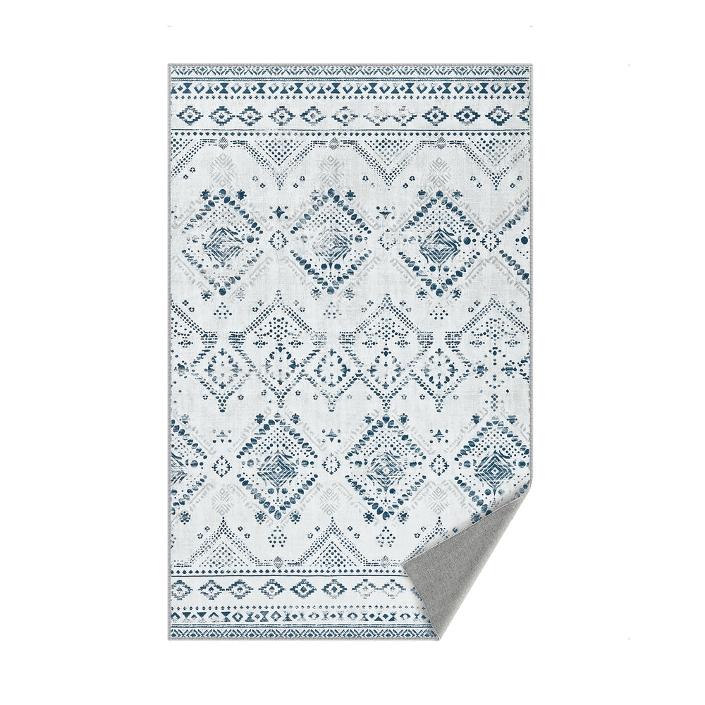 Area Rug with Non Slip Design and Machine Washable 3x5 Ft - Ivory Navy