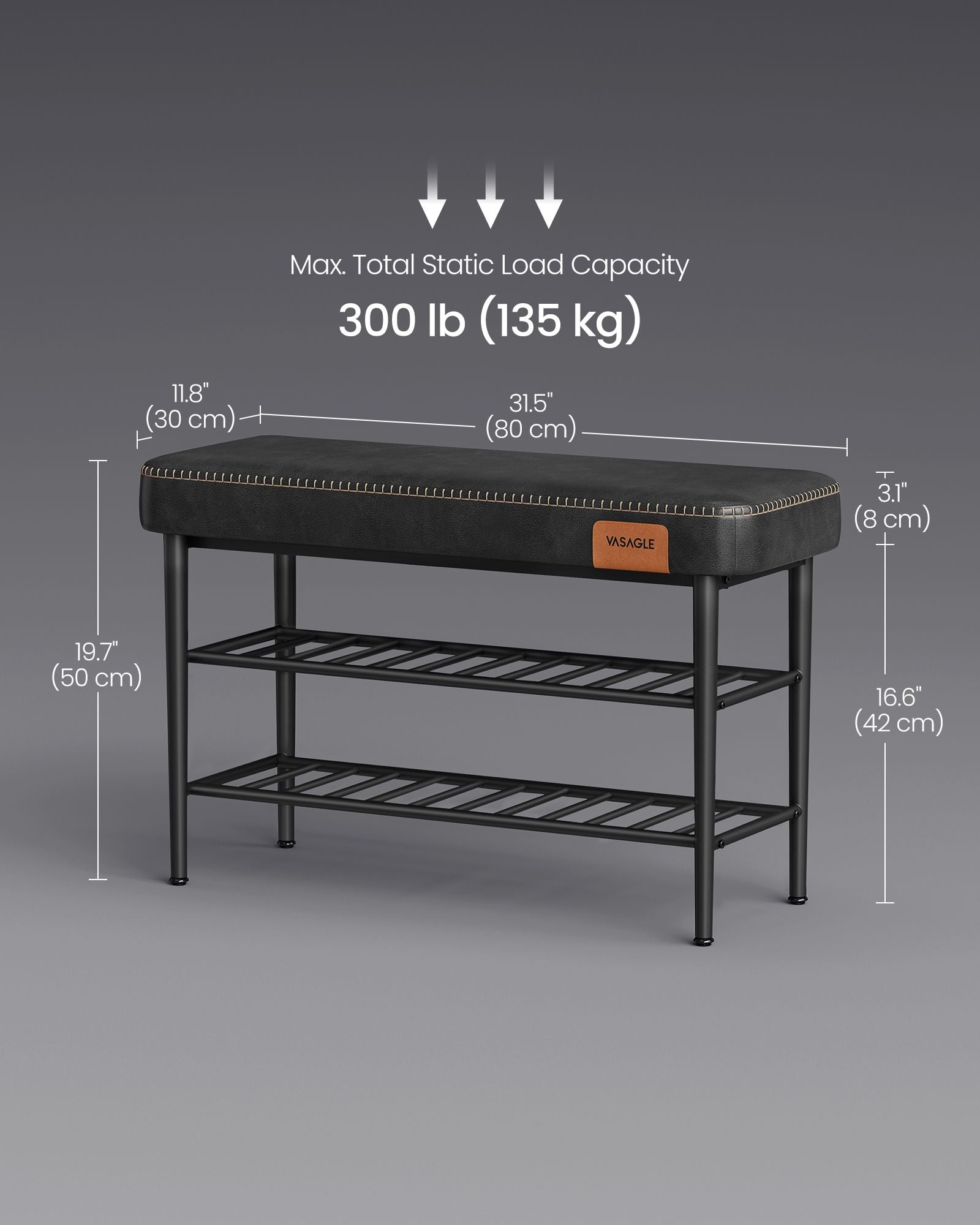 Upholstered Shoe Bench – EKHO Collection – 3-Tier Storage – Padded Seat – Steel Frame