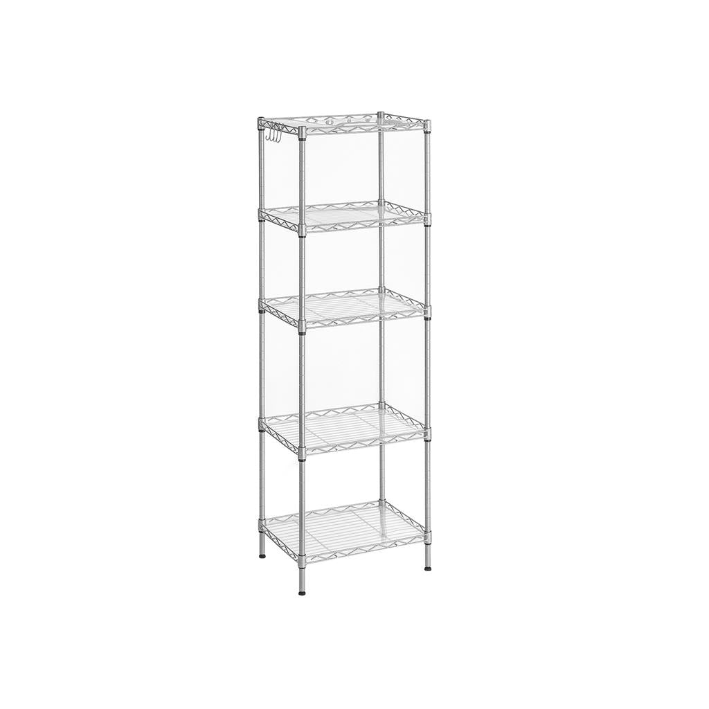 5-Tier Metal Storage Shelves - Kitchen Wire Shelving Unit - Storage Rack with Adjustable Shelves - Shelf Liners - 8 Hooks - for Garage - Silver
