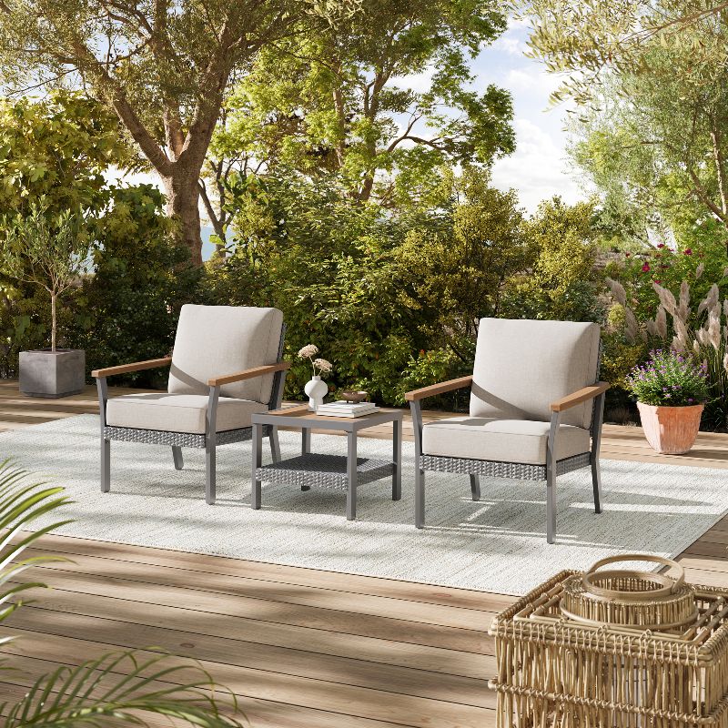 Sencillo Collection - 3 Piece Patio Furniture Set - 2 Lounge Chairs and 1 Coffee Table