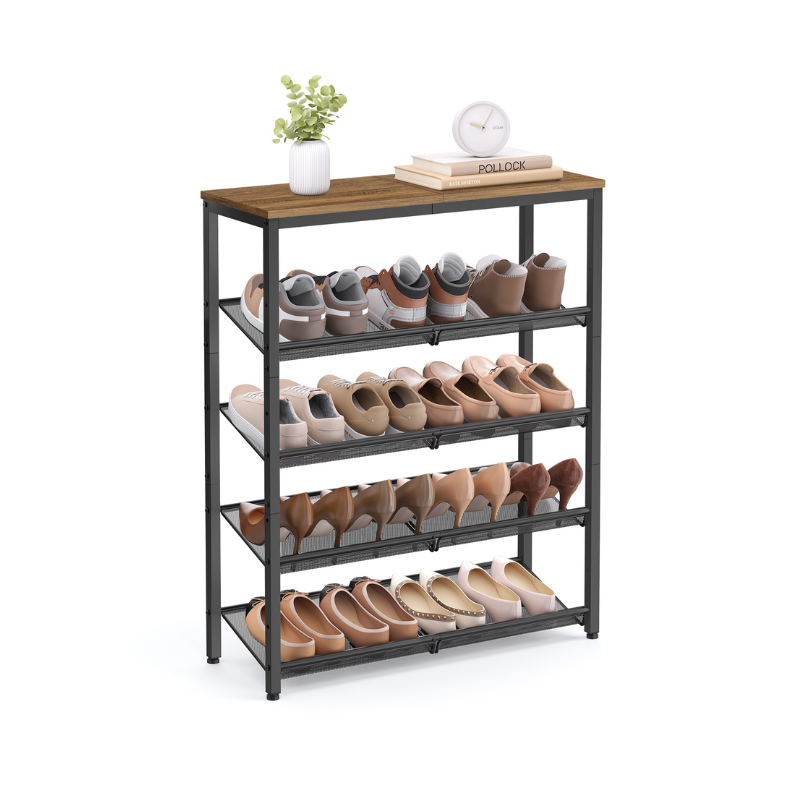5-Tier Shoe Rack - Storage Shelves - Brown and Black - Honey Brown, Ink Black