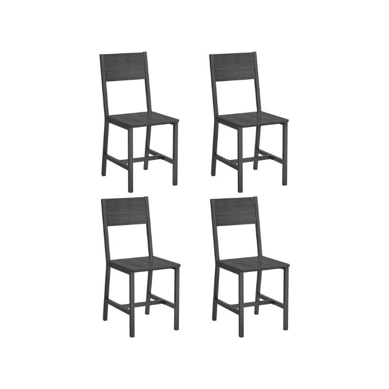 Dining Chair Set of 2 - Rustic Wood Chairs with Metal Steel Frame - Charcoal Gray, Ink Black