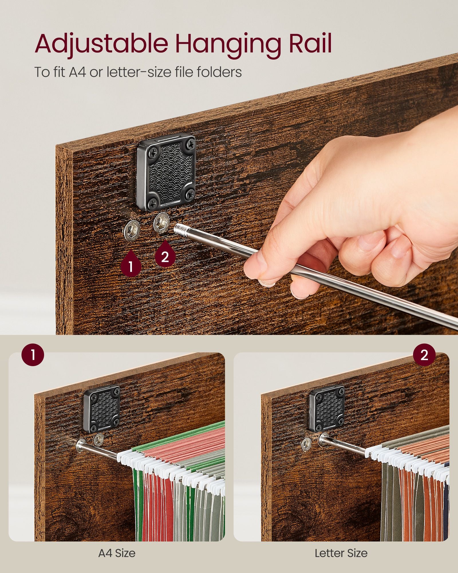 2 Drawers File Cabinet with Lock - Printer Stand - Rustic Brown and Ink Black - Rustic Brown, Black