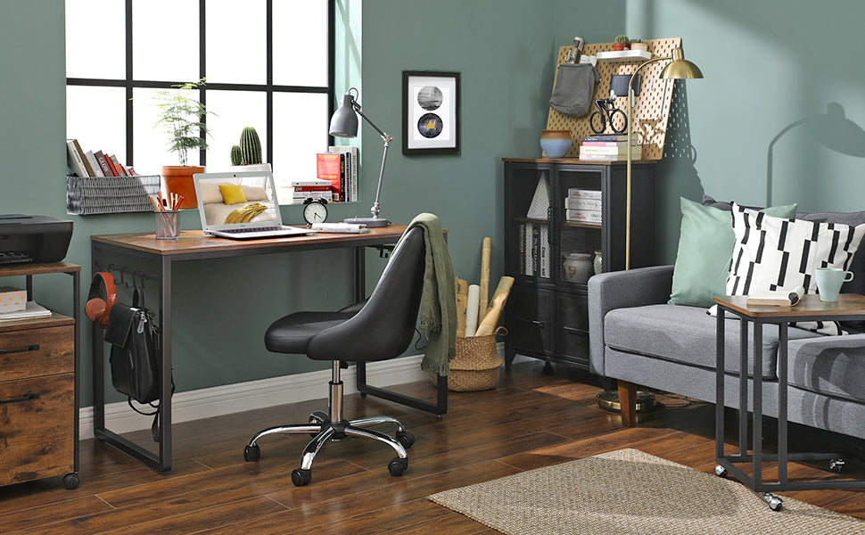 Computer Desk - Office Desk with 8 Hooks - for Study - Home Office - Easy Assembly - Industrial Design - 47.2 x 23.6 x 29.5 Inches - Rustic Brown