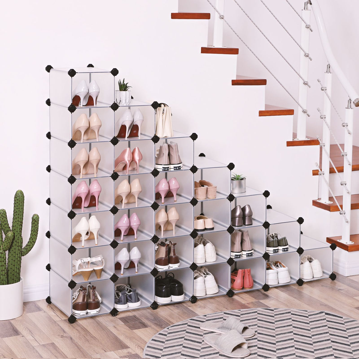 Shoe Rack - 16-Cube - 12 x 35.1 x 27.2 Inches - Transparent