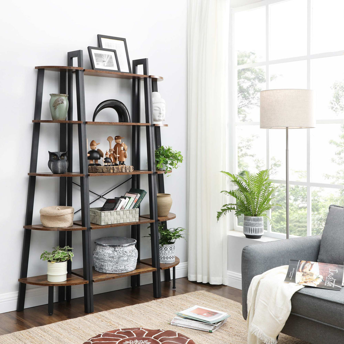 5 Tiers Ladder Shelf with Steel Frame