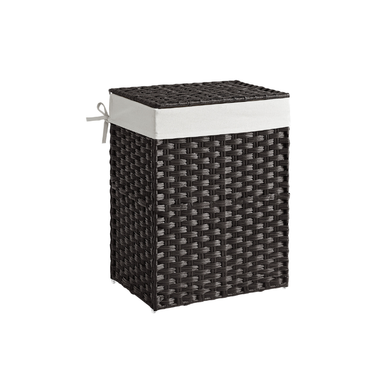 23.8 Gallon (90 L) Synthetic Rattan Clothes Laundry Basket with Lid and Handles Brown - Black