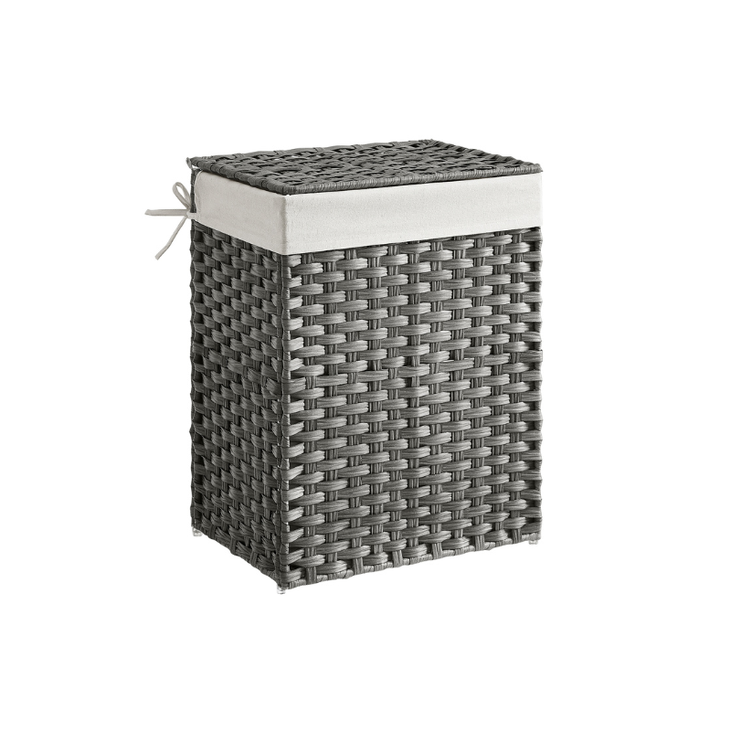 23.8 Gallon (90 L) Synthetic Rattan Clothes Laundry Basket with Lid and Handles Brown - Gray