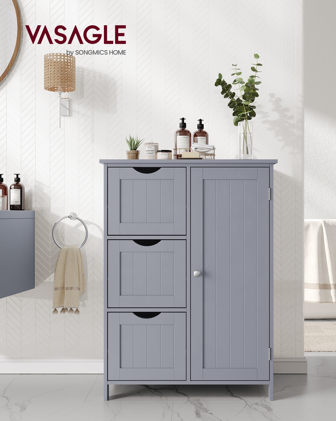 Bathroom Floor Storage Cabinet - Freestanding Bathroom Storage Unit with 3 Drawers