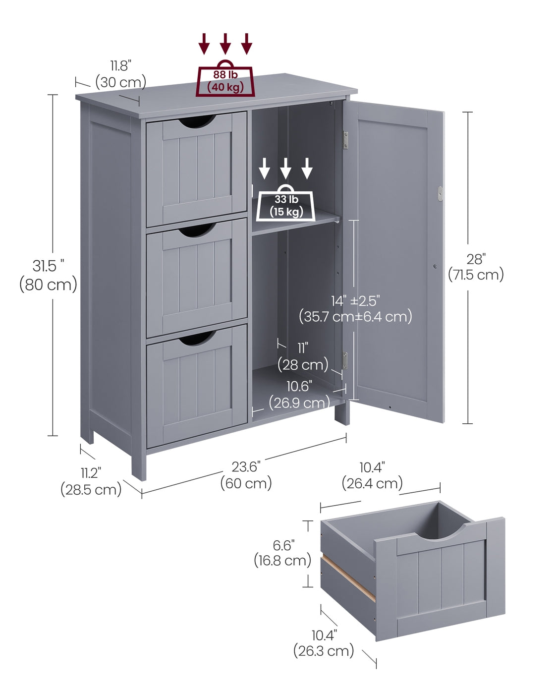 Bathroom Floor Storage Cabinet - Freestanding Bathroom Storage Unit with 3 Drawers