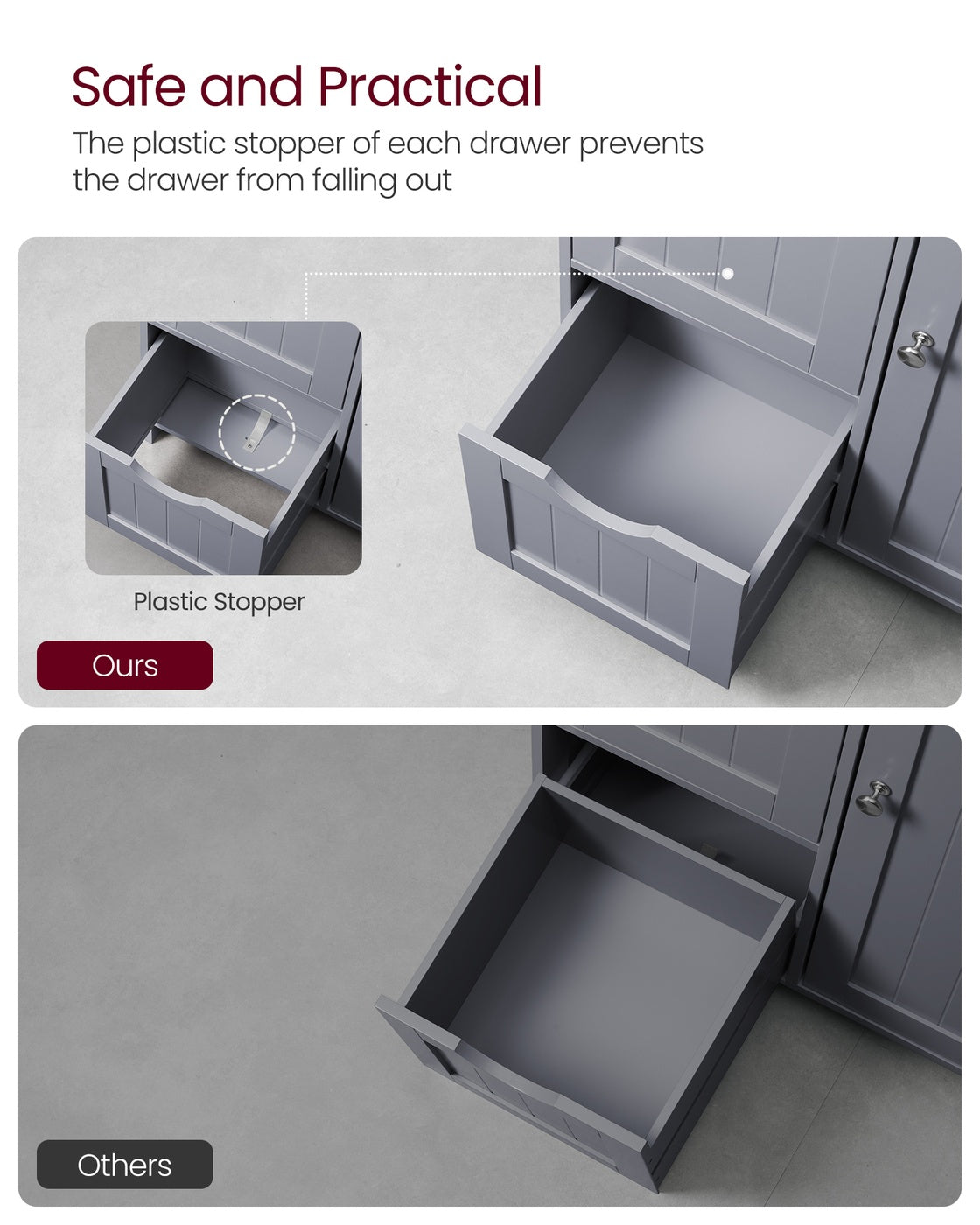 Bathroom Floor Storage Cabinet - Freestanding Bathroom Storage Unit with 3 Drawers