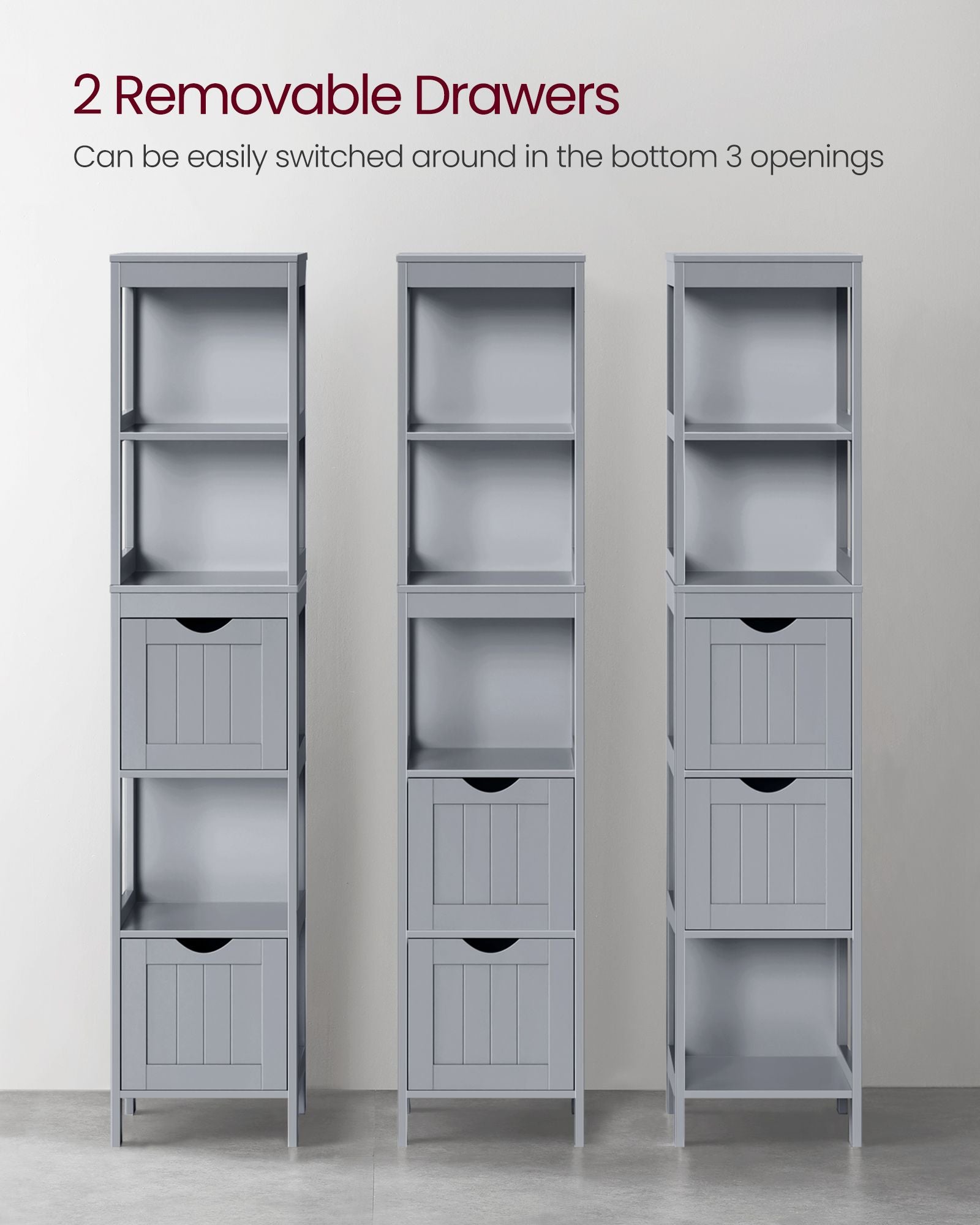 Bathroom Floor Cabinet with 2 Removable Drawers - Dove Grey