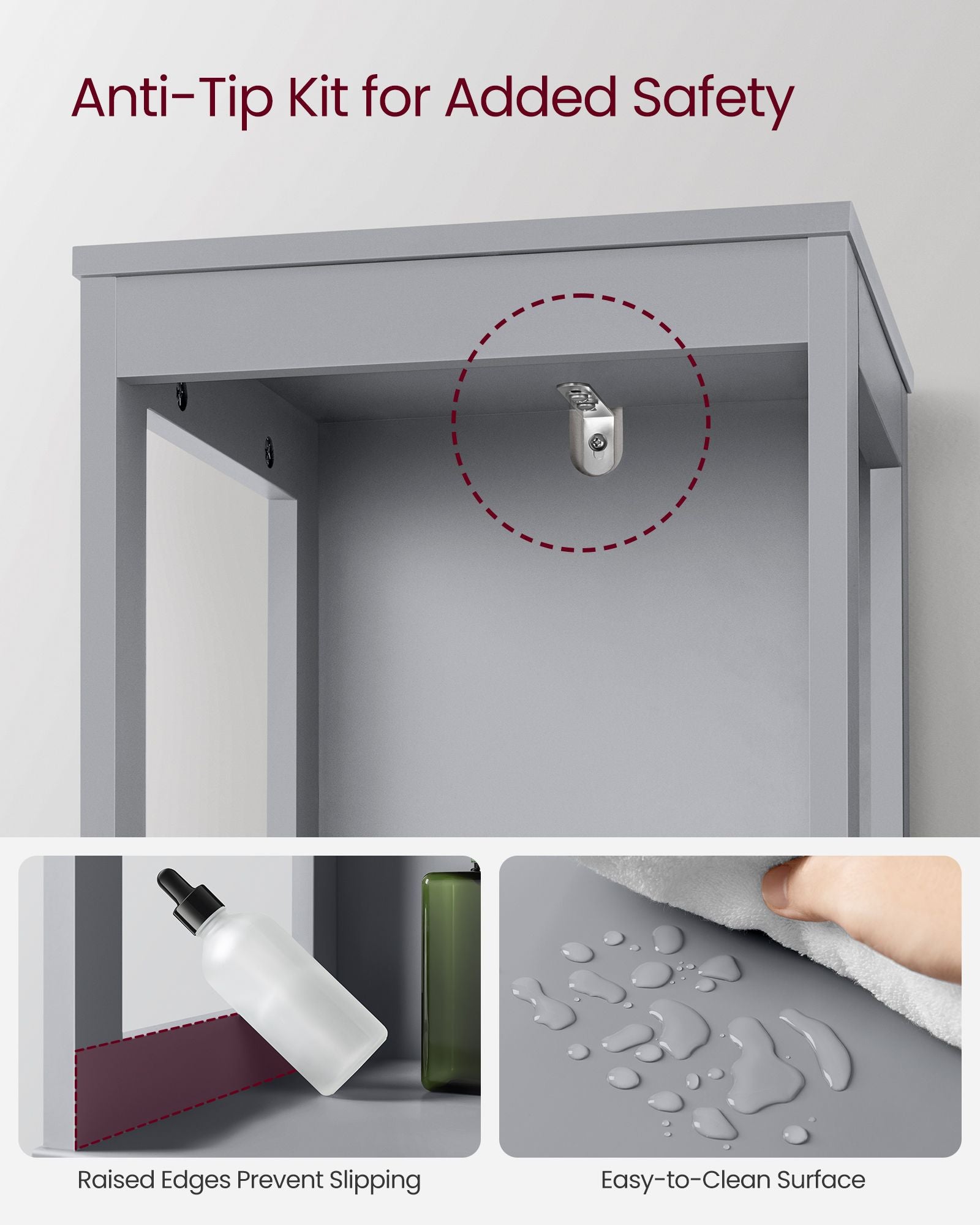 Bathroom Floor Cabinet with 2 Removable Drawers - Dove Grey