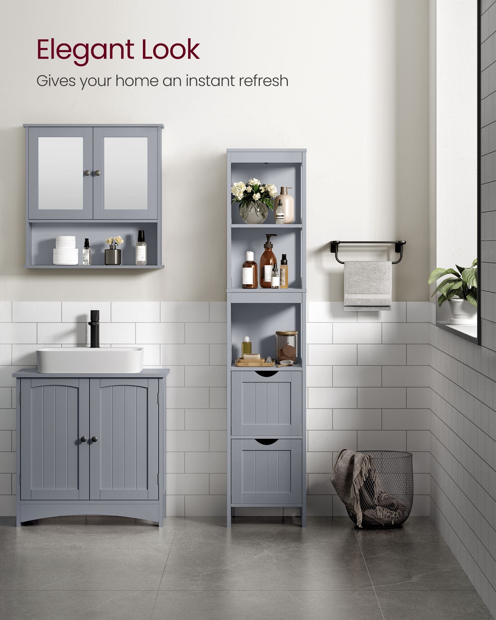 Bathroom Floor Cabinet with 2 Removable Drawers - Dove Grey