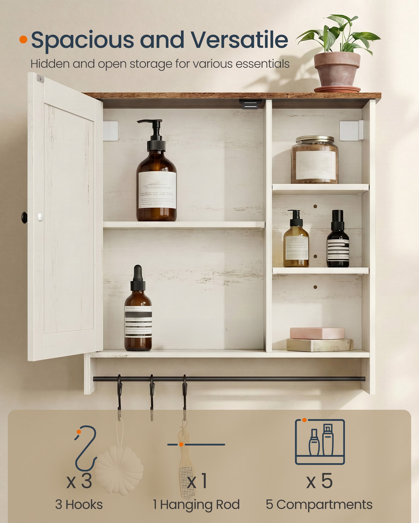 Wall Mounted Storage Cabinet with Adjustable Shelves for Bathroom