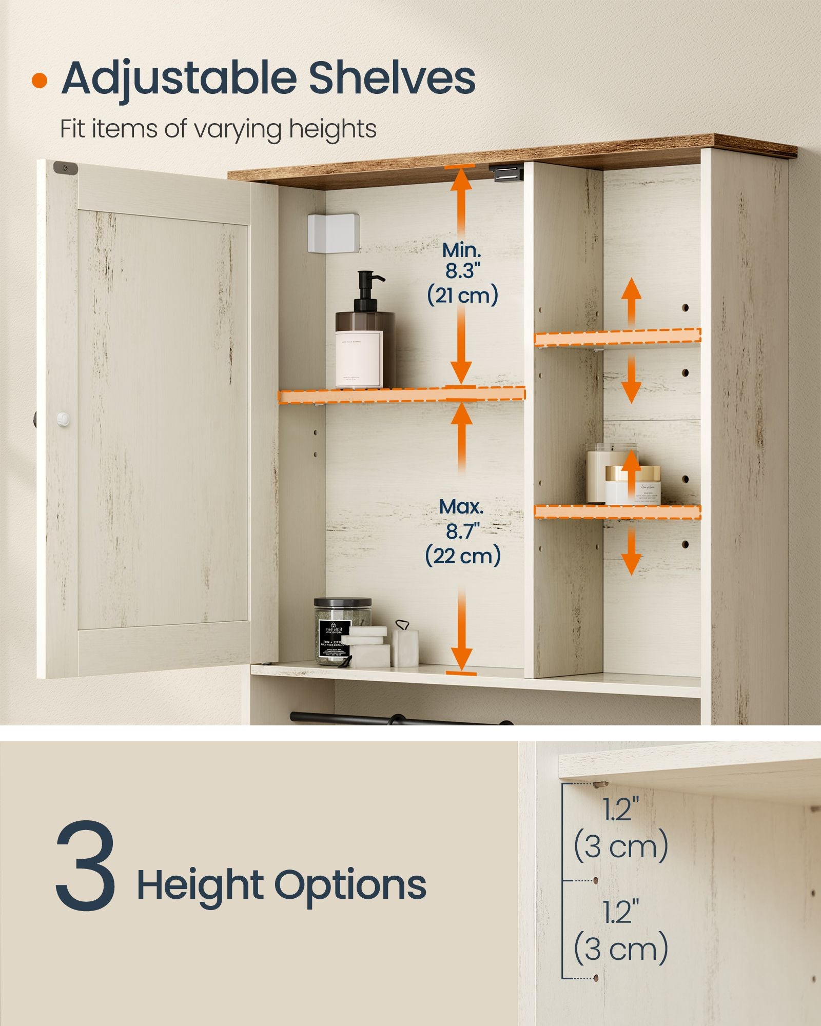 Wall Mounted Storage Cabinet with Adjustable Shelves for Bathroom