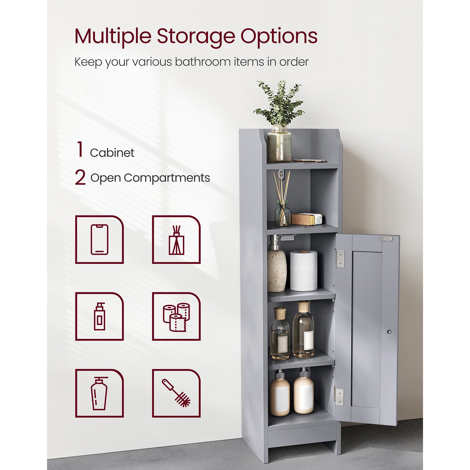 Small Bathroom Storage Corner Floor Cabinet with Door and Shelves - Mystic Gray
