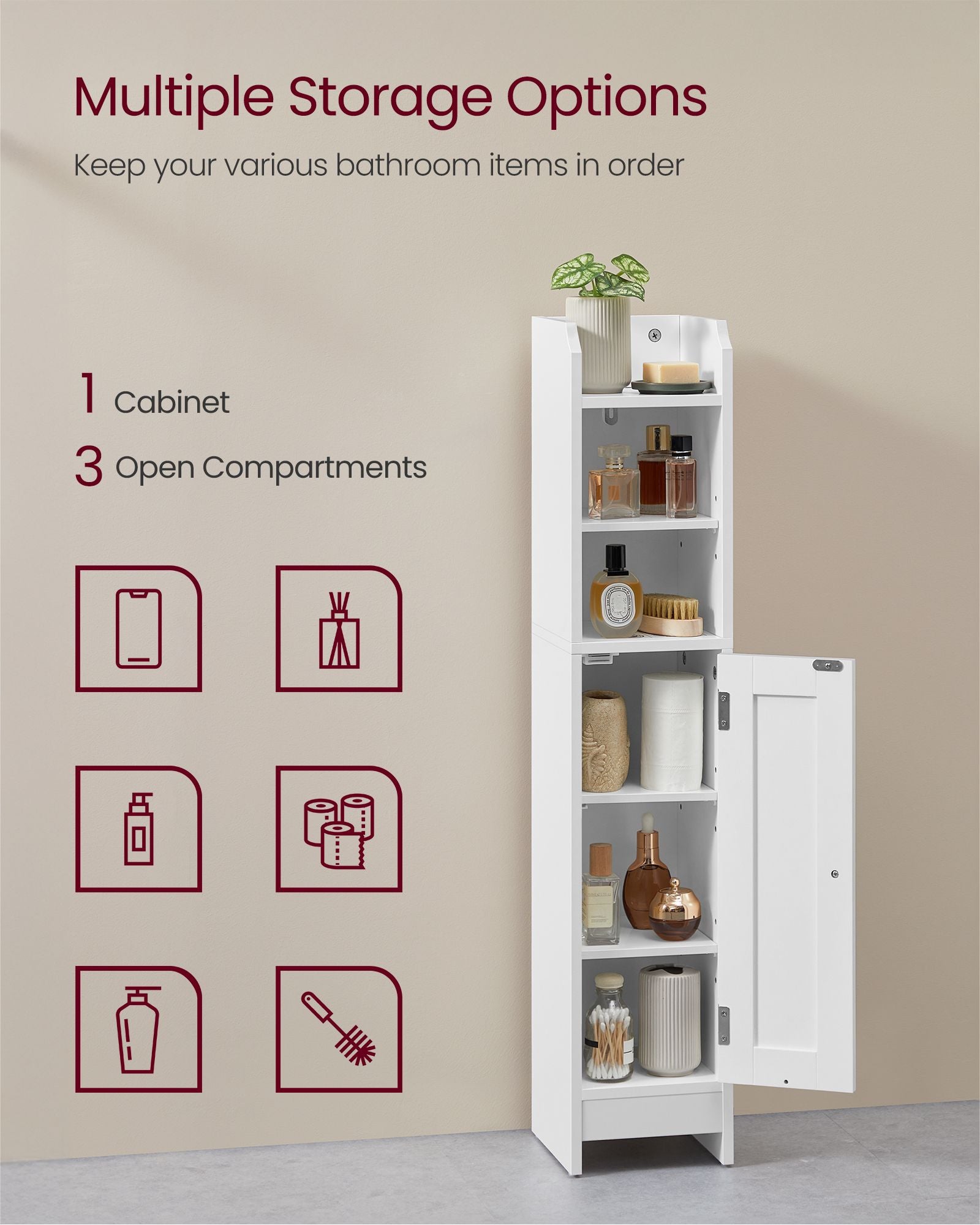 Small Bathroom Storage Corner Floor Cabinet with Door