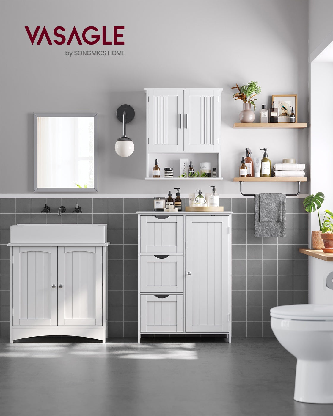 White Bathroom Storage Cabinet with 3 Drawers