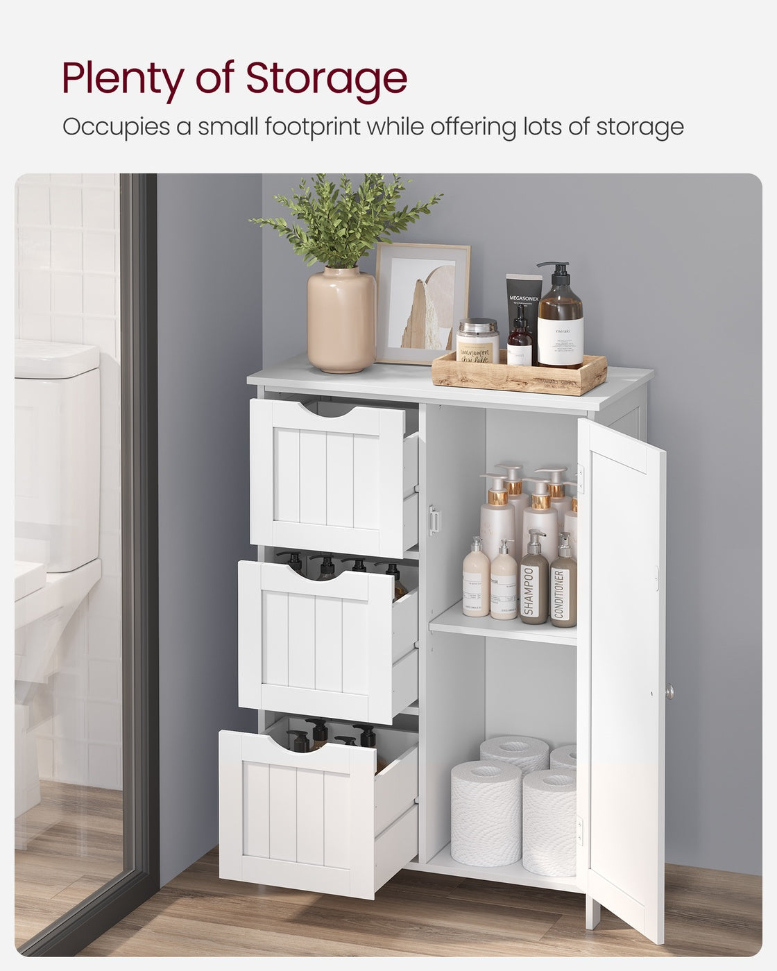 White Bathroom Storage Cabinet with 3 Drawers