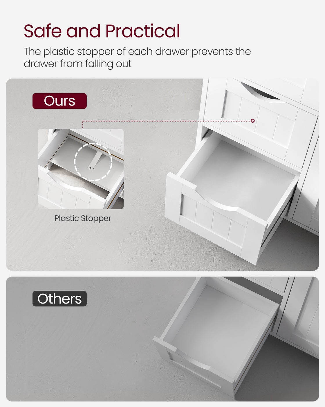 White Bathroom Storage Cabinet with 3 Drawers