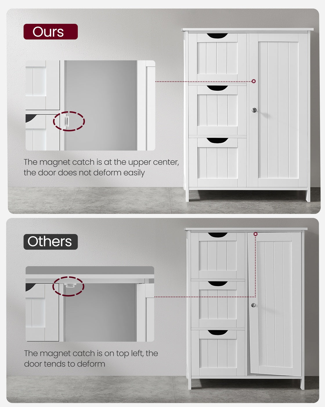 White Bathroom Storage Cabinet with 3 Drawers