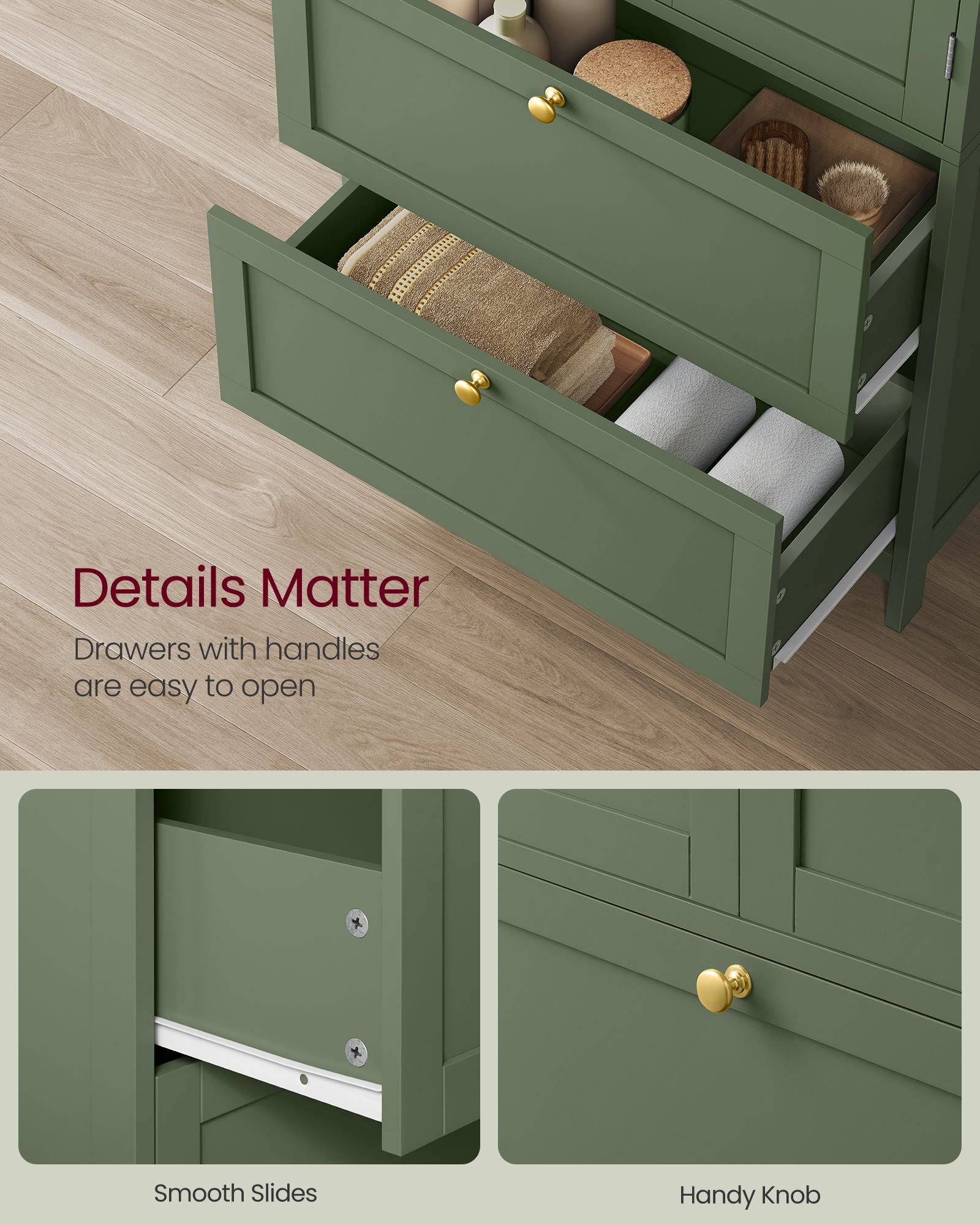 Bathroom Floor Storage Cabinet with 2 Drawers and 2 Doors - Forest Green