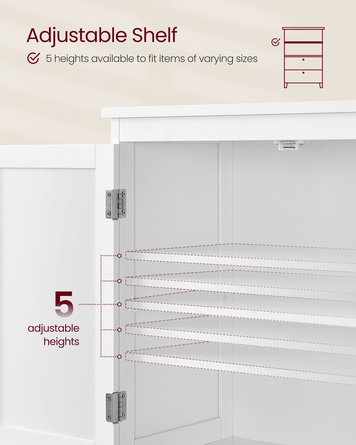 Bathroom Floor Storage Cabinet - 2 Drawers and 2 Doors - Adjustable Shelf