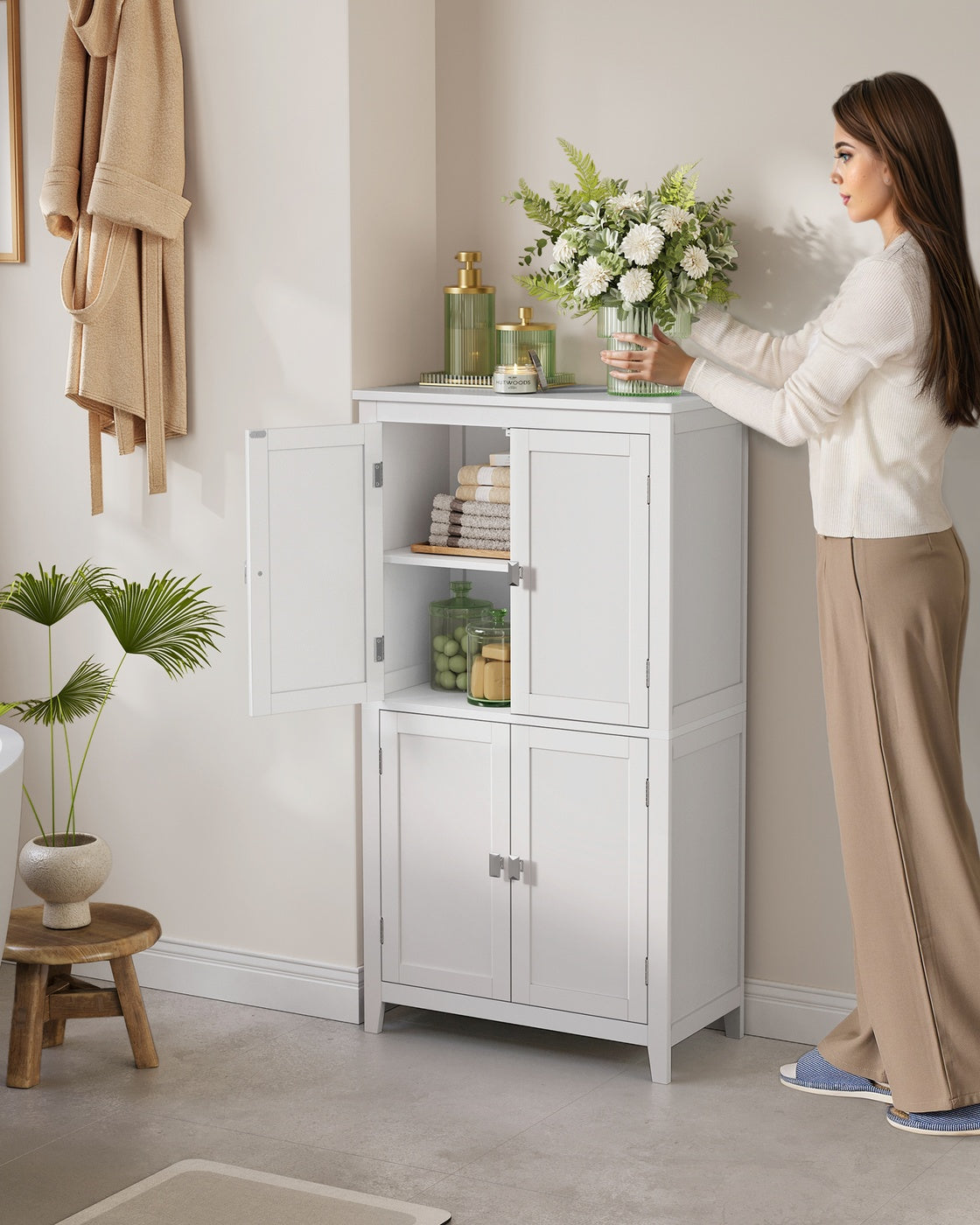 Bathroom Floor Storage Cabinet - 4 Doors