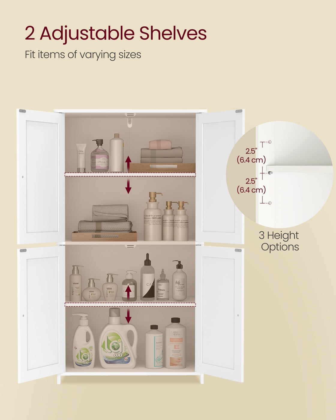 Floor Storage Cabinet - Adjustable Shelves And Doors - 43 Inch