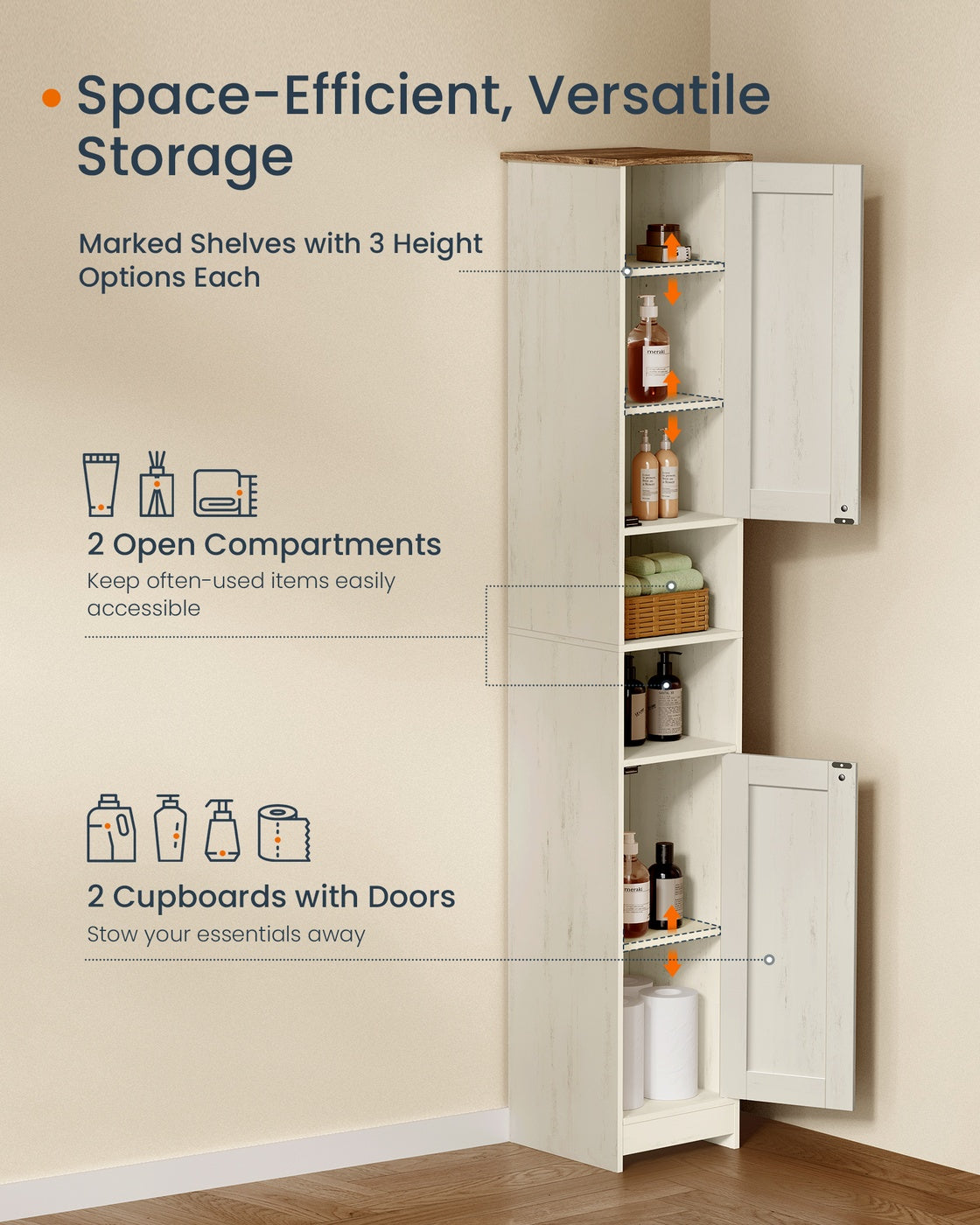 Slim Freestanding Storage Cabinet with Adjustable Shelves