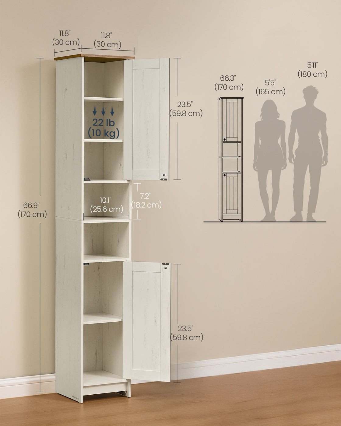 Slim Freestanding Storage Cabinet with Adjustable Shelves