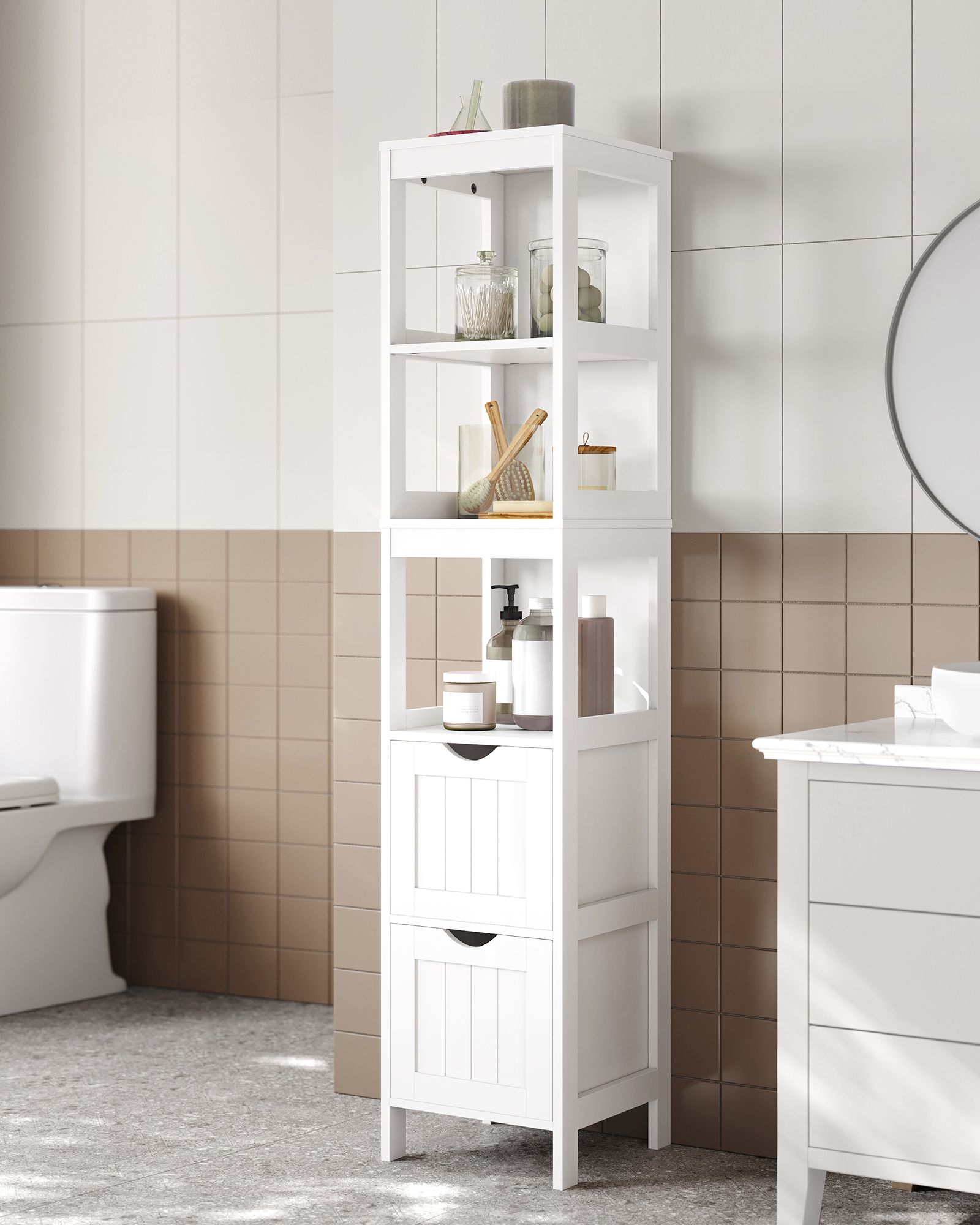 Bathroom Floor Cabinet - 2 Removable Drawers